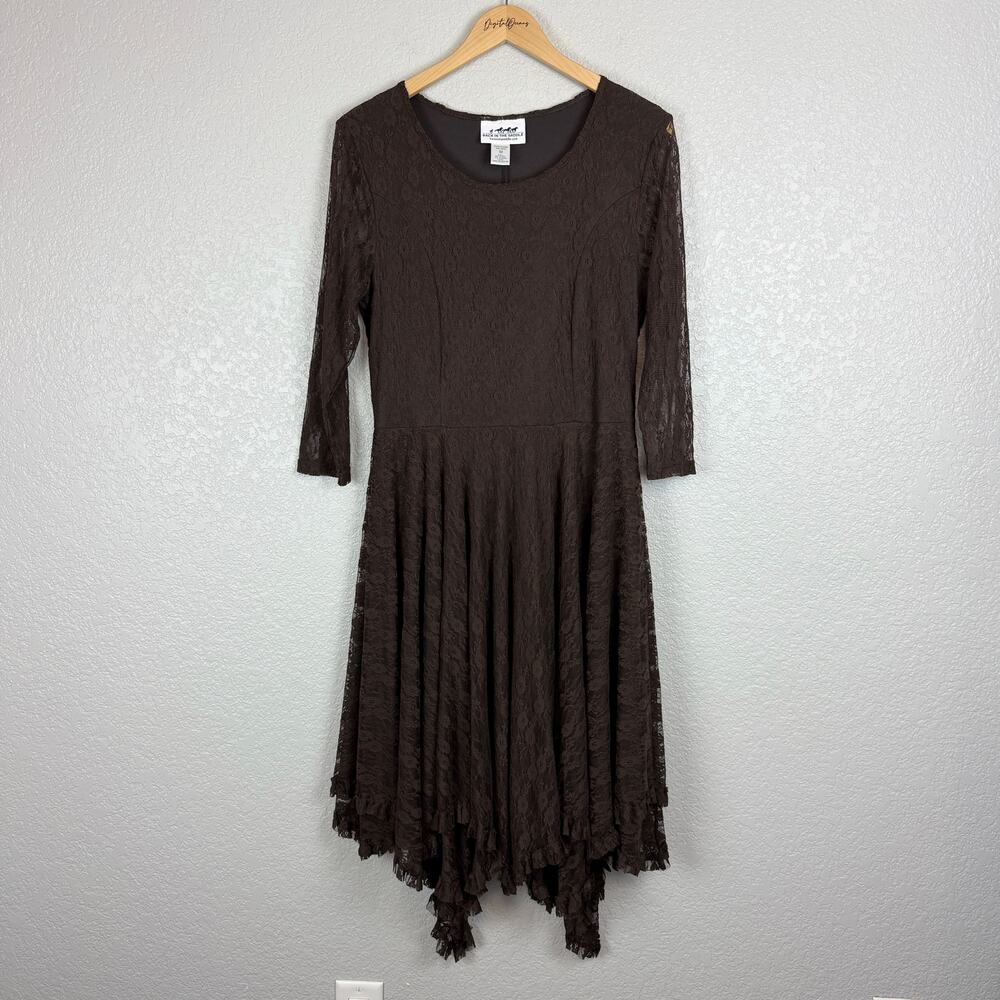 Back in the Saddle Heirloom Lace Lined Dress Brown M Boho Cowgirl Whimsigoth EUC - Picture 2 of 10
